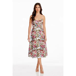 Dress the Population Floral Midi Dress - Pink and Green